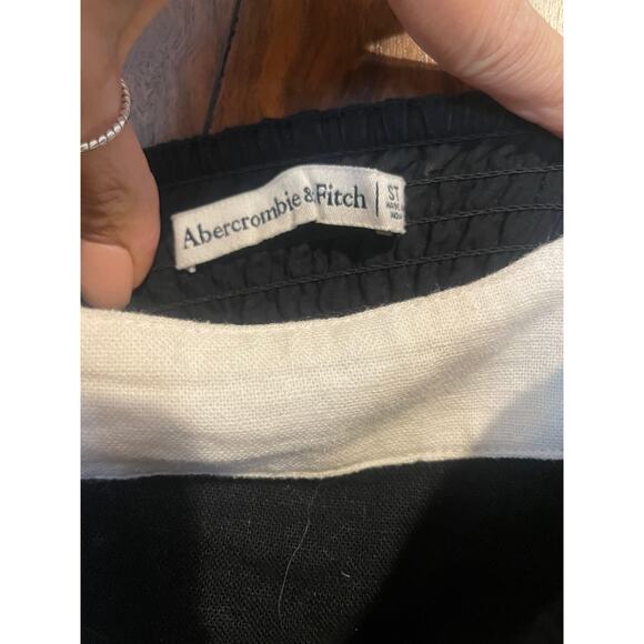 ABERCROMBIE & FITCH Linen Blend Squareneck Column Dress Black White Midi Small T - Picture 5 of 7